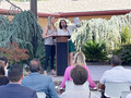 Palo Alto District Chair Stacey Woods and Menlo Park-Atherton District Chair Jasmine Lee thank members and collect donations for the Charitable Foundation.
