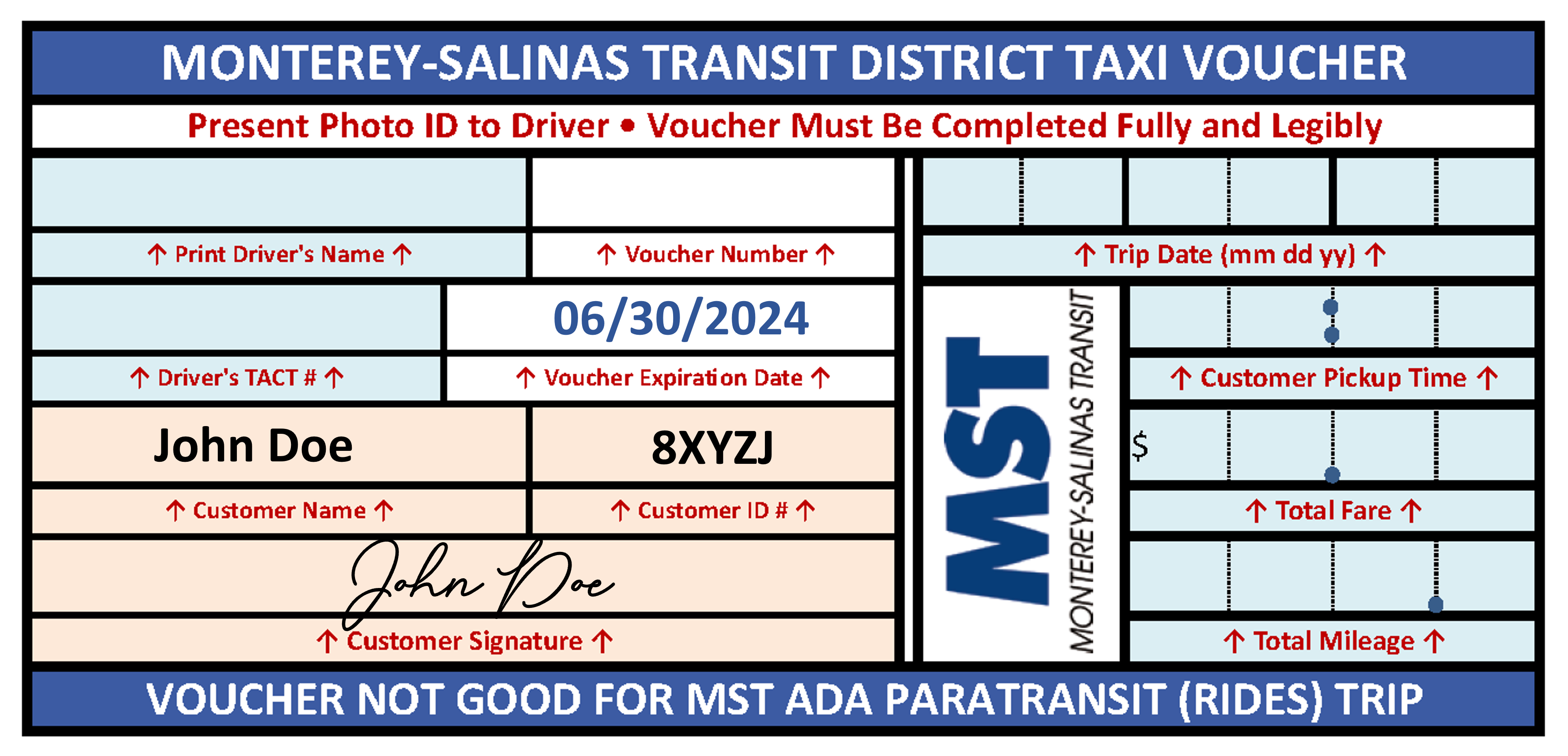 Image of Taxi Voucher Sample