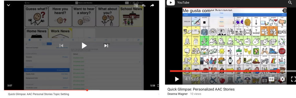 creenshots from Quick Glimpse videos showing AAC screens in edit mode.