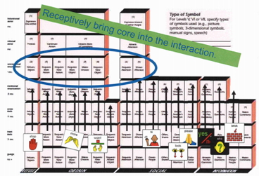 Figure 3: Targeted symbols shown are used for a student who is mainly communicating at a level III. In this instance, the team agreed to emphasize these symbols (level V) receptively, using partner-augmented input. This image is reprinted with permission and is a representation of the printed version of the Communication Matrix (Rowland, 2004).