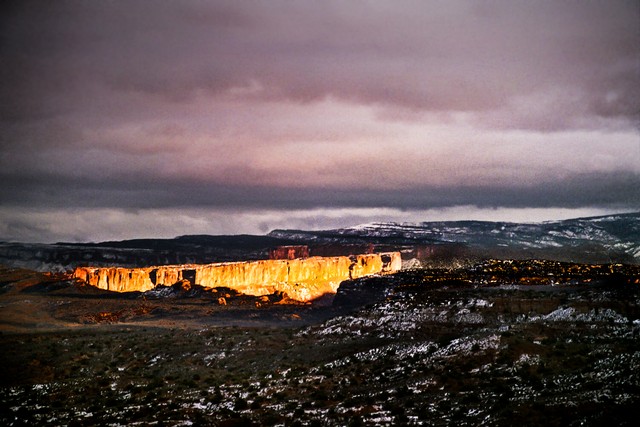 Golden light on rock wall... Arches National Park, Utah