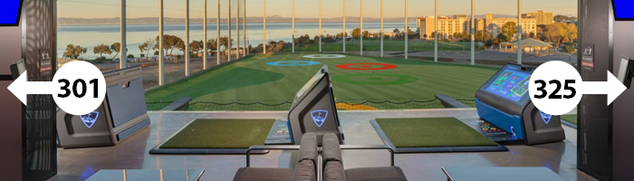 Photo of Topgolf Burlingame showing layout of reserved bays (left to right)1 to 27